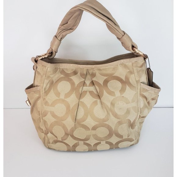 COACH Large Parker Op Art Rose Gold Hardware Jacquard and Leather Hobo Satchel - Picture 2 of 15